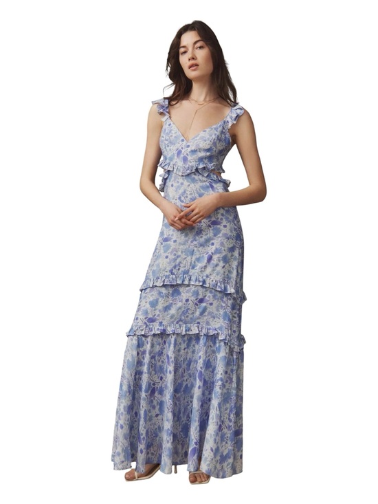 Astr Dresses & Skirts - Astr The Label Cassis Dress S Blue Floral Maxi Ruffled Flowy Painterly Pastel